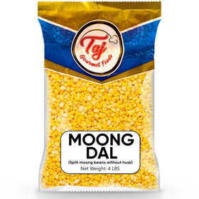 Close-up of TAJ Moong Dal grains, premium quality and natural color.