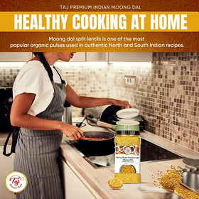 Soaking TAJ Moong Dal in water, prepping for faster cooking.