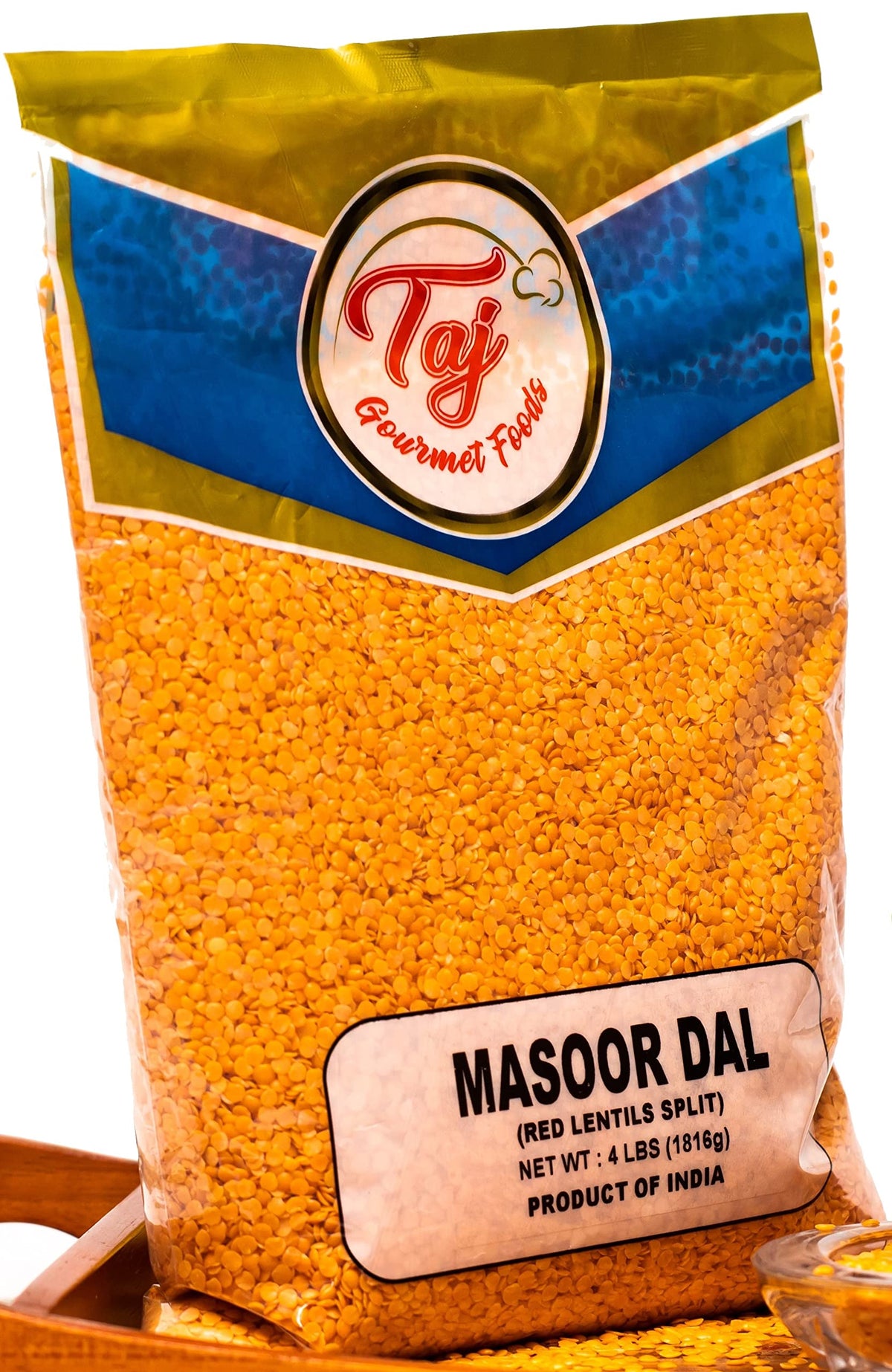 TAJ Gourmet red lentils dry bulk ideal for dals, soups, and nourishing meals.