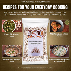 TAJ uncooked makhana pan roast image shows easy sauté to maximize flavor