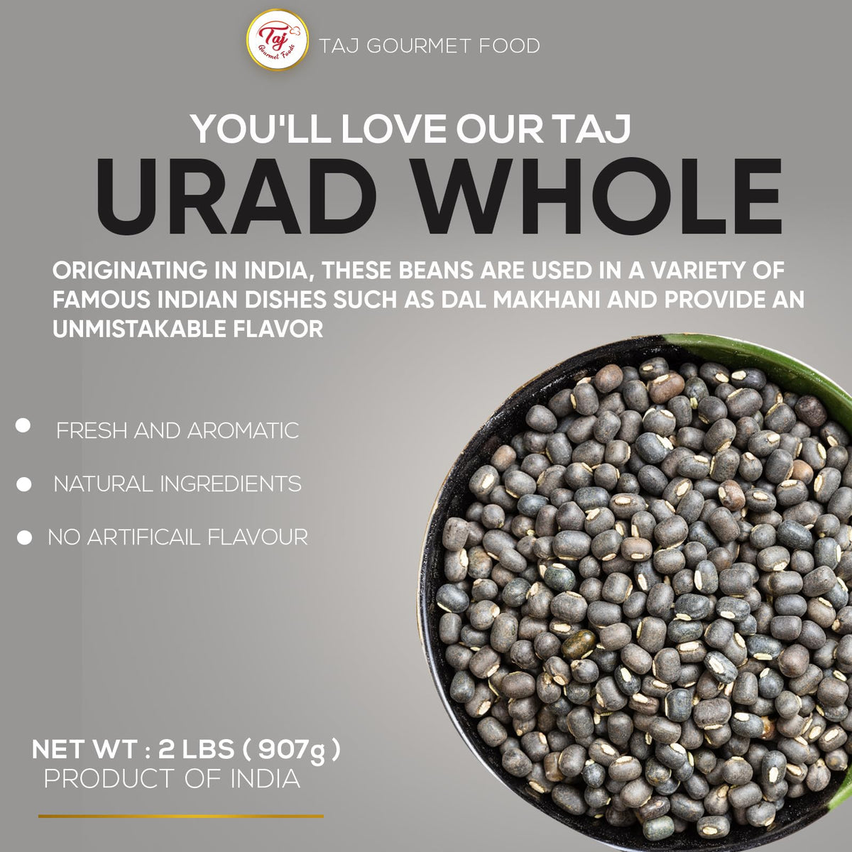 Dry urad beans on kitchen counter; staple for South Indian dishes
