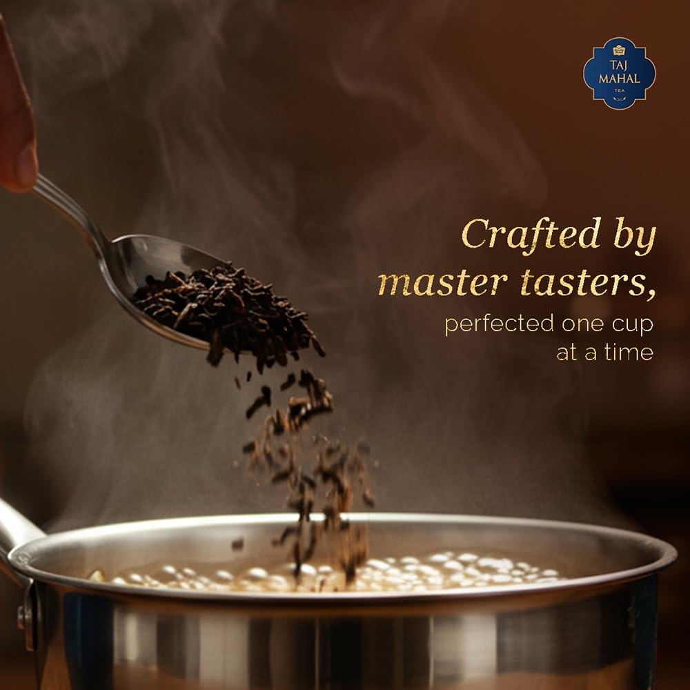 Brewing Taj Mahal Tea With Long Leaves yields a warm amber infusion.