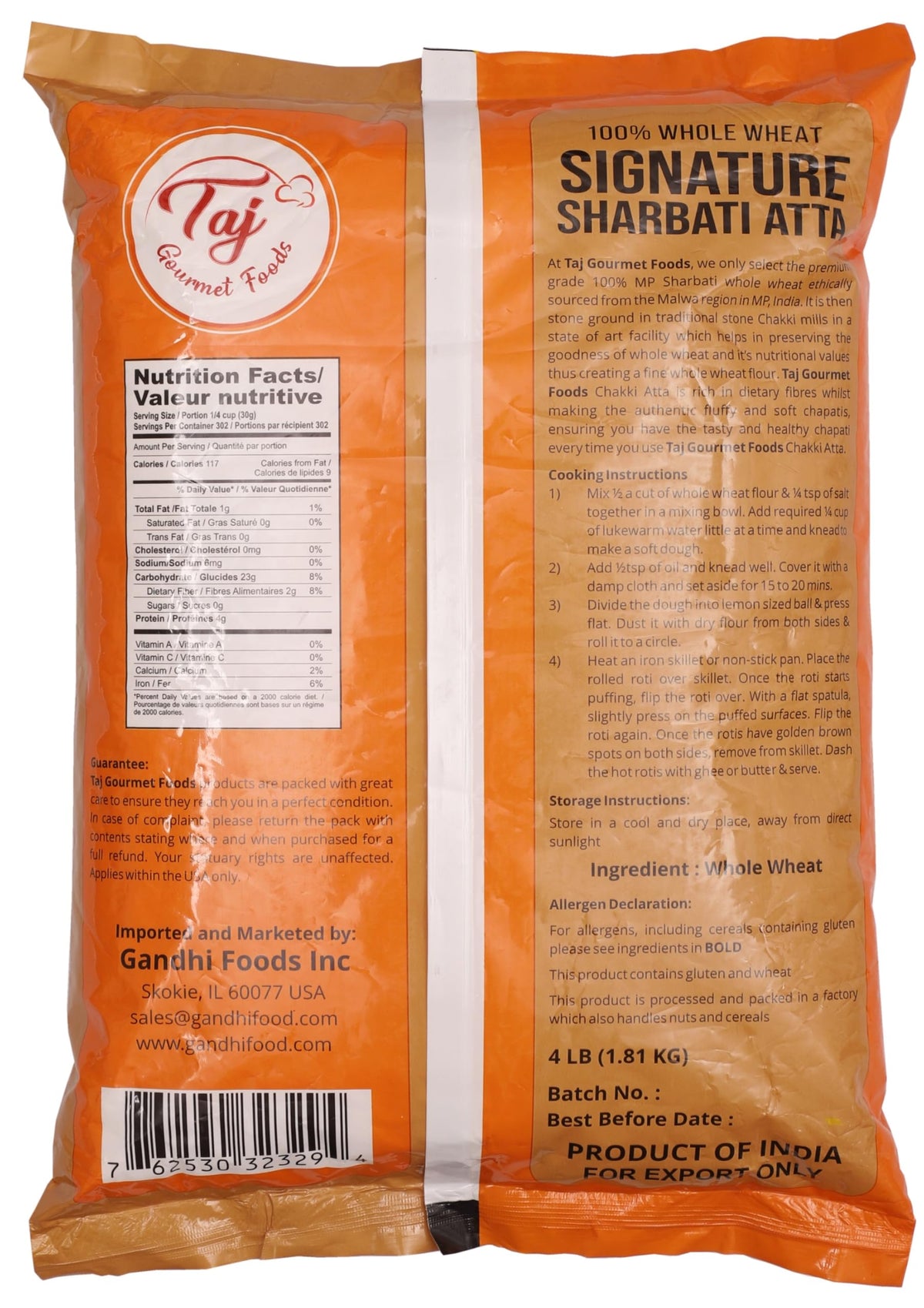TAJ Signature Sharbati Atta soft rotis close-up highlighting fluffy texture.