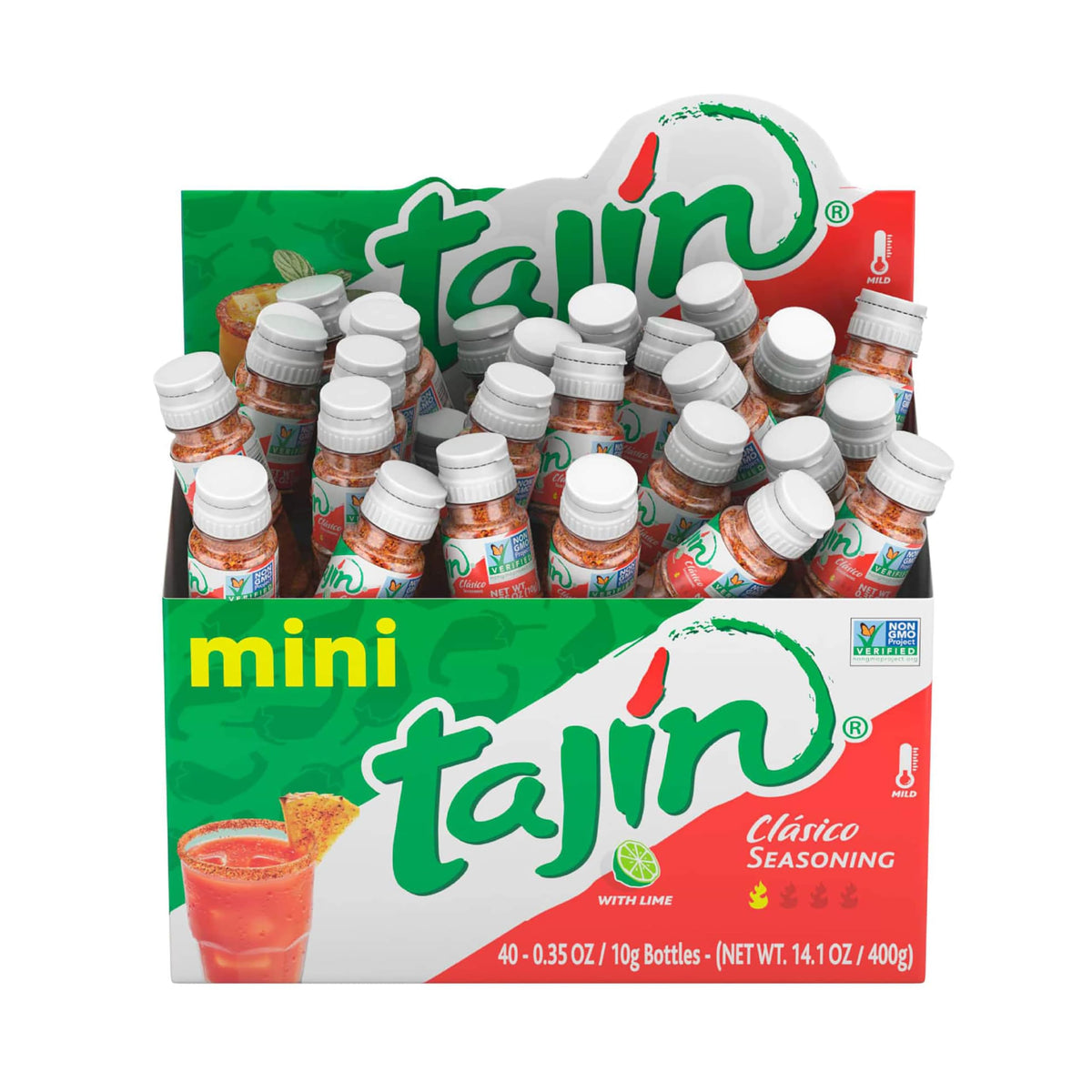 Tajin Clasico travel bottle highlights portable seasoning for meals and snacks.