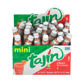Tajin Clasico travel bottle highlights portable seasoning for meals and snacks.