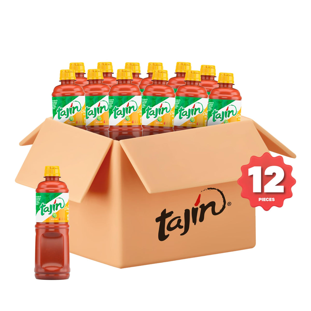 Tajín Fruity Chamoy Sauce bottle pour demonstrates easy drizzle on treats.