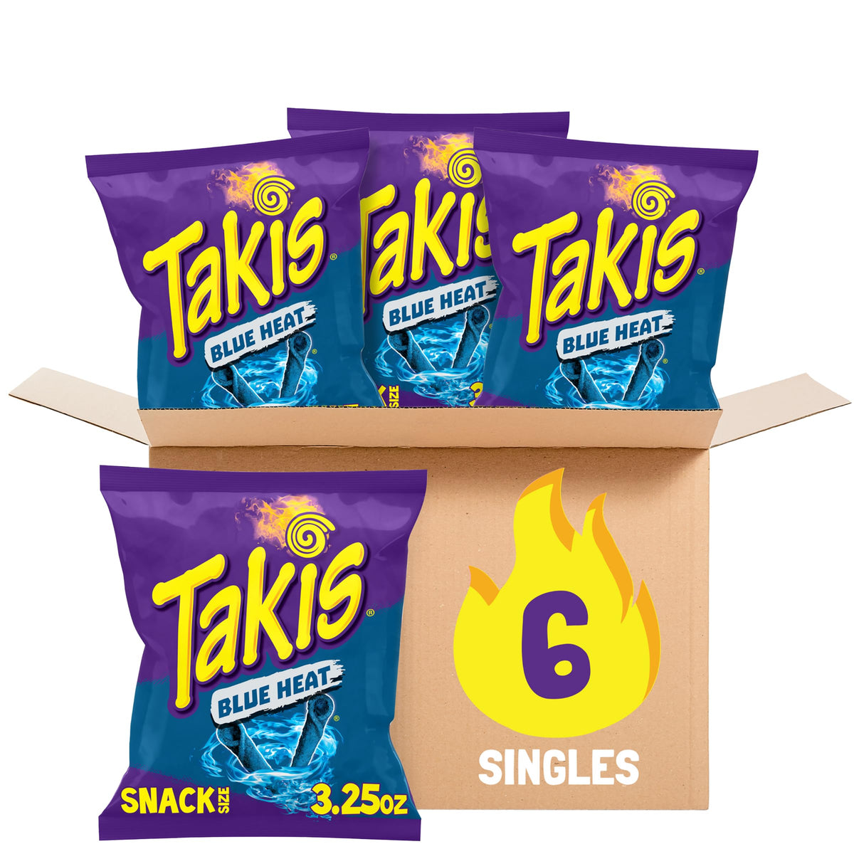 Takis Blue Heat bag showing bold rolled chips, ideal for on-the-go snacking.
