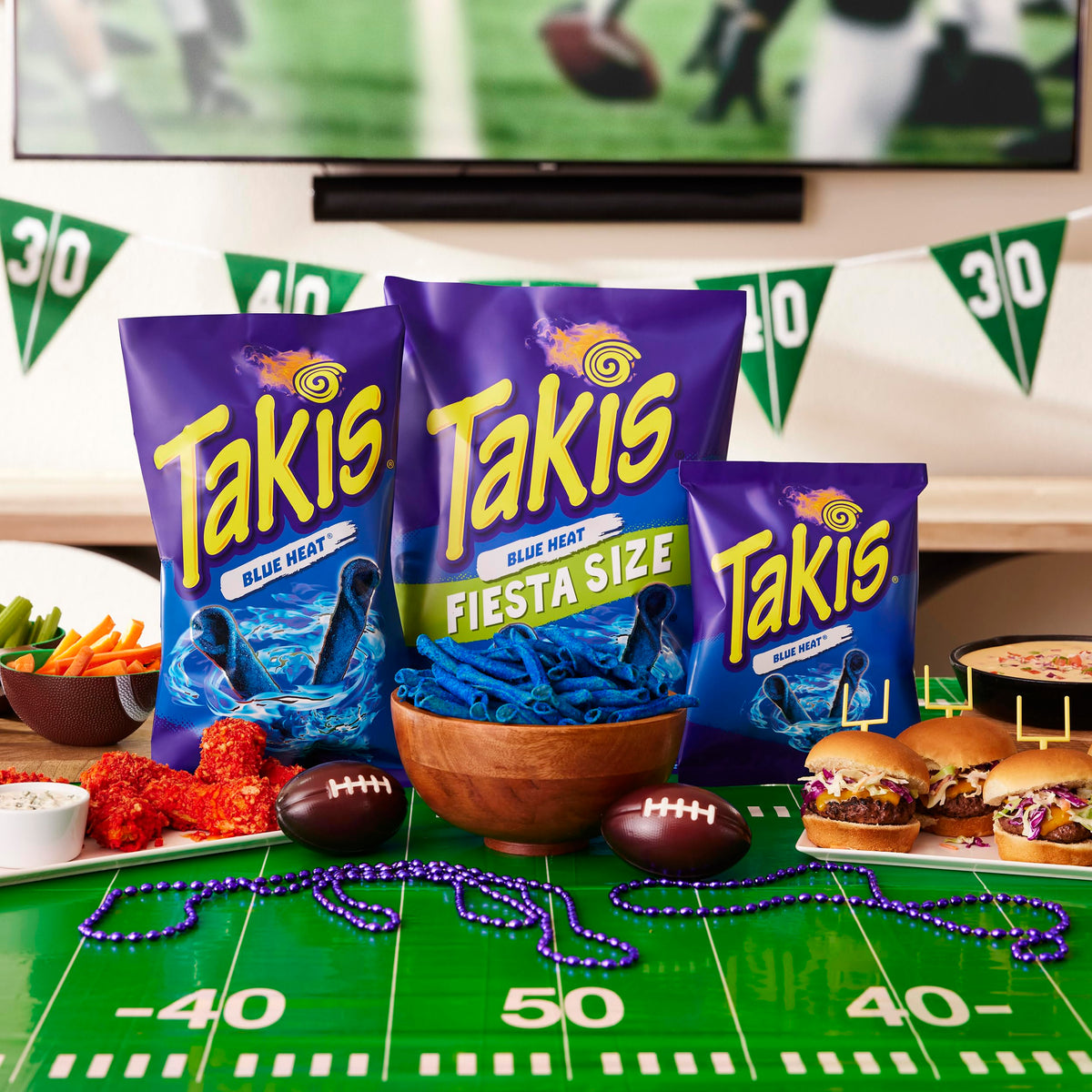 Close-up of Takis Blue Heat chips revealing rolled texture and color