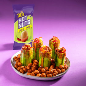 Takis Flare Hot Nuts portable box, ideal for school or office breaks.