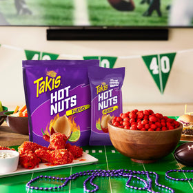 Takis Fuego Hot Nuts on-the-go bag ready for travel and breaks.