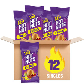 Takis Fuego Hot Nuts pack close-up, bold flavor for on-the-go snacking.