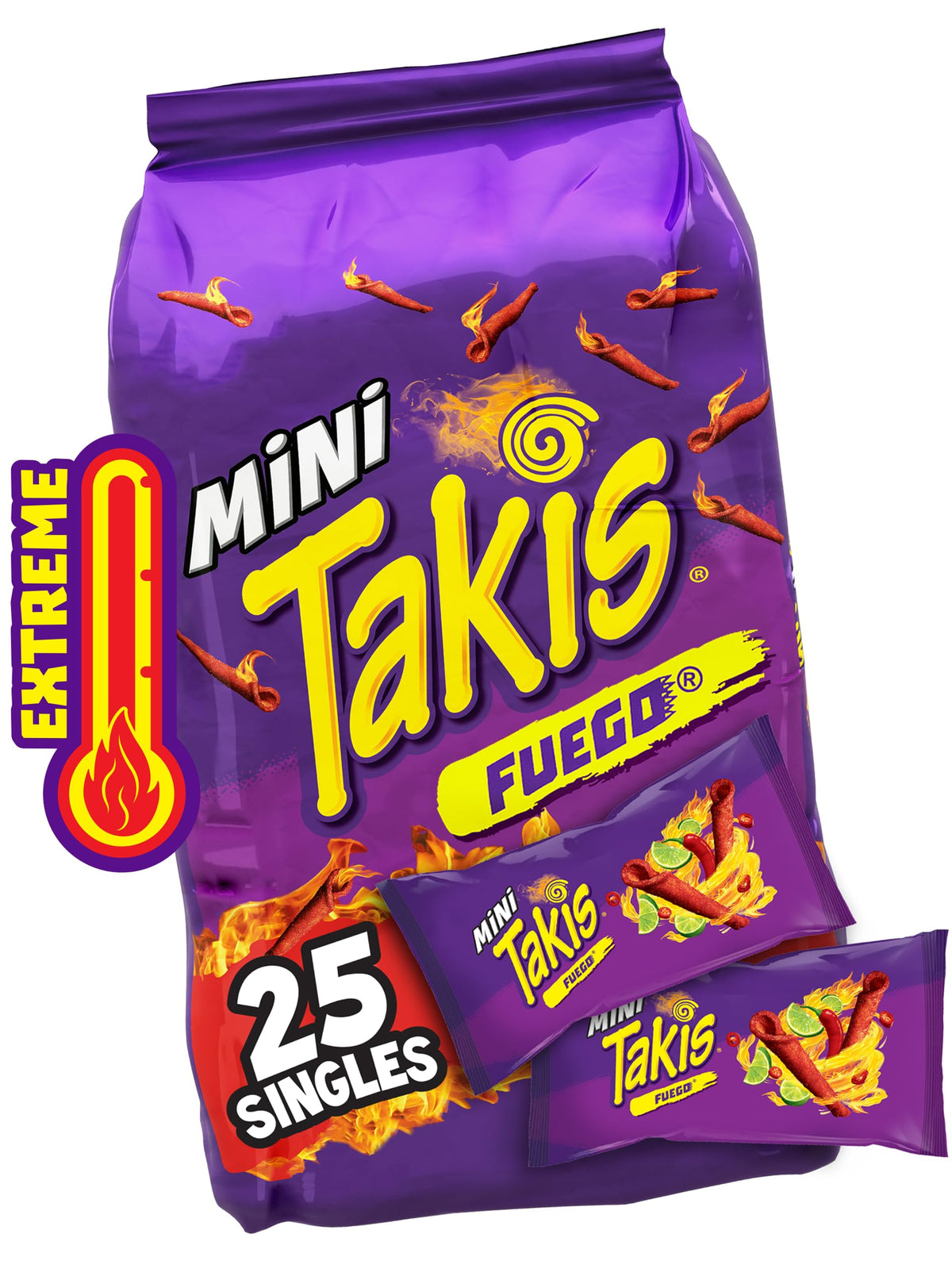 Takis Fuego Mini bag open, bold spice and on-the-go snacking.