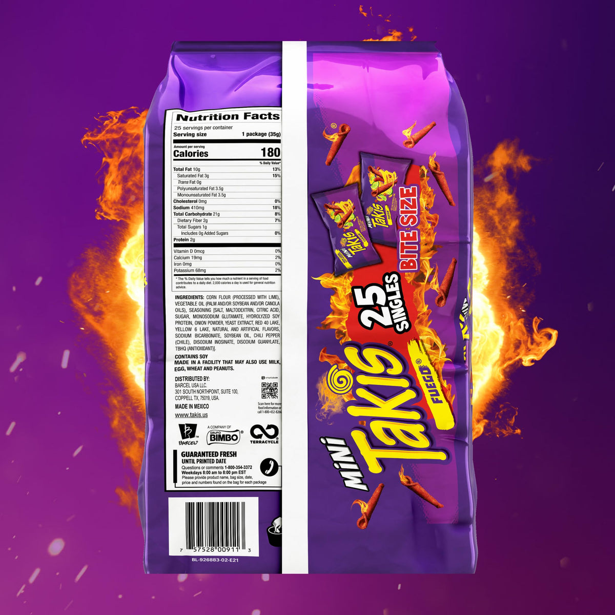 Takis Fuego Mini label pack, spicy snack for offices.