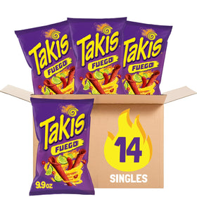Takis Fuego rolled tortilla chips bag showcasing bold heat and lime flavor for on-the-go snacking.