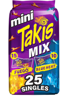 Takis Mini variety-pack bags with Fuego and Blue Heat for bold on-the-go snacking.