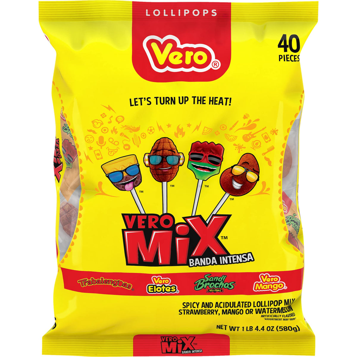 Takis Vero Banda Fuego Mix lollipops front pack display for party-ready snacking