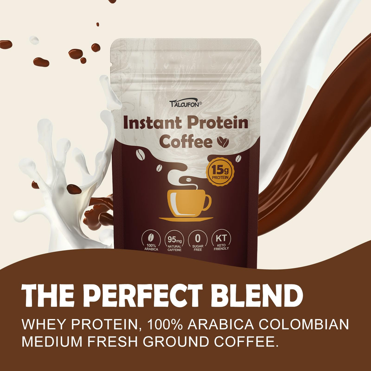 TALCUFON 100% Arabica beans image shows full-bodied flavor.