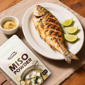 Talcufon resealable pouch keeps miso powder fresh for travel.