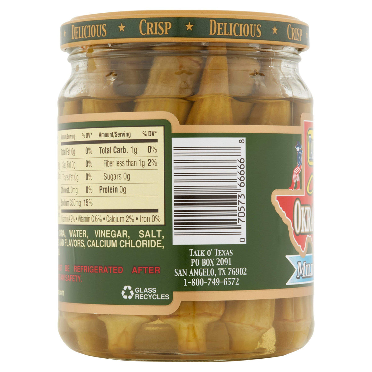 Talk O Texas Okra Pickled Mild ingredients scene highlights crisp texture.