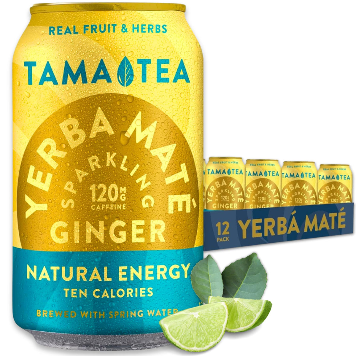 Tama Tea sparkling ginger yerba mate can front view for clean energy.