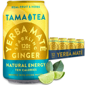 Tama Tea sparkling ginger yerba mate can front view for clean energy.