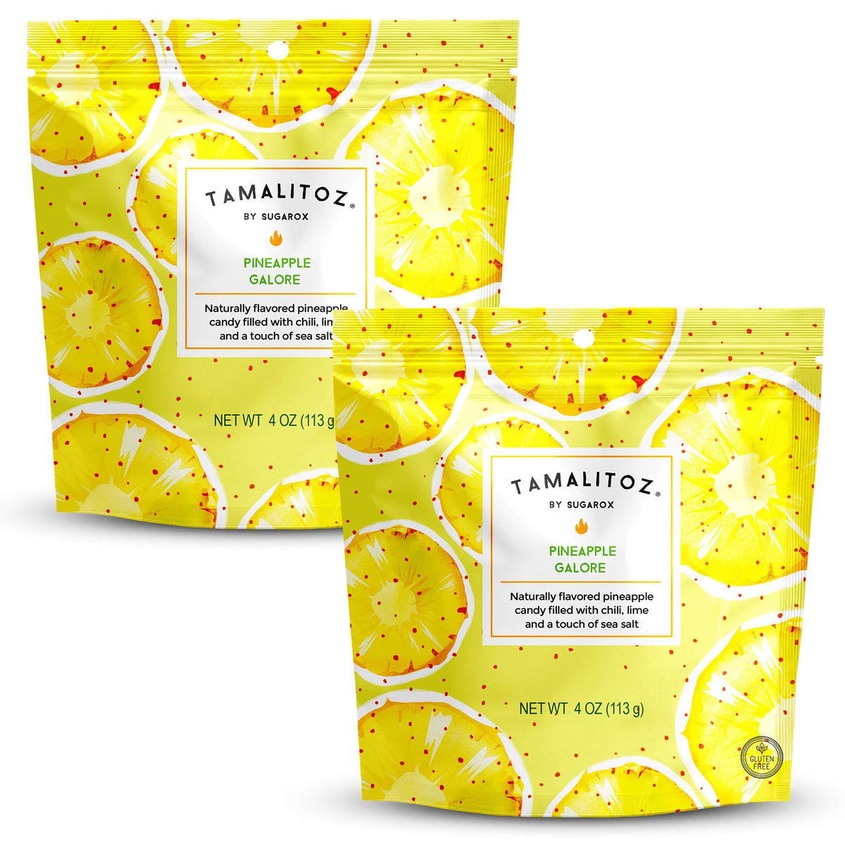 Tamalitoz Pineapple Galore packaging highlights gluten-free and kosher candy for gatherings.
