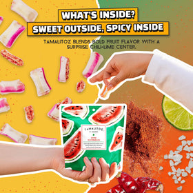Tamalitoz Watermelon candy with hot center, refreshing spicy bite.