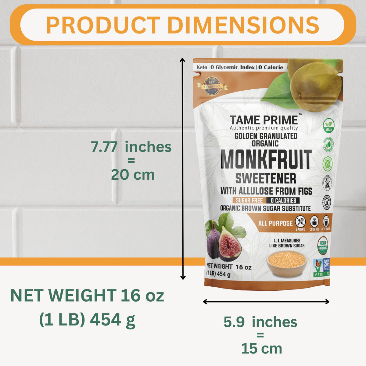 Tame Prime brown monkfruit granulated 1lb bag for keto-friendly desserts