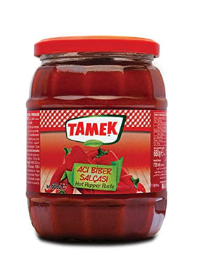 Tamek hot pepper paste jar boosts bold flavor in meals.