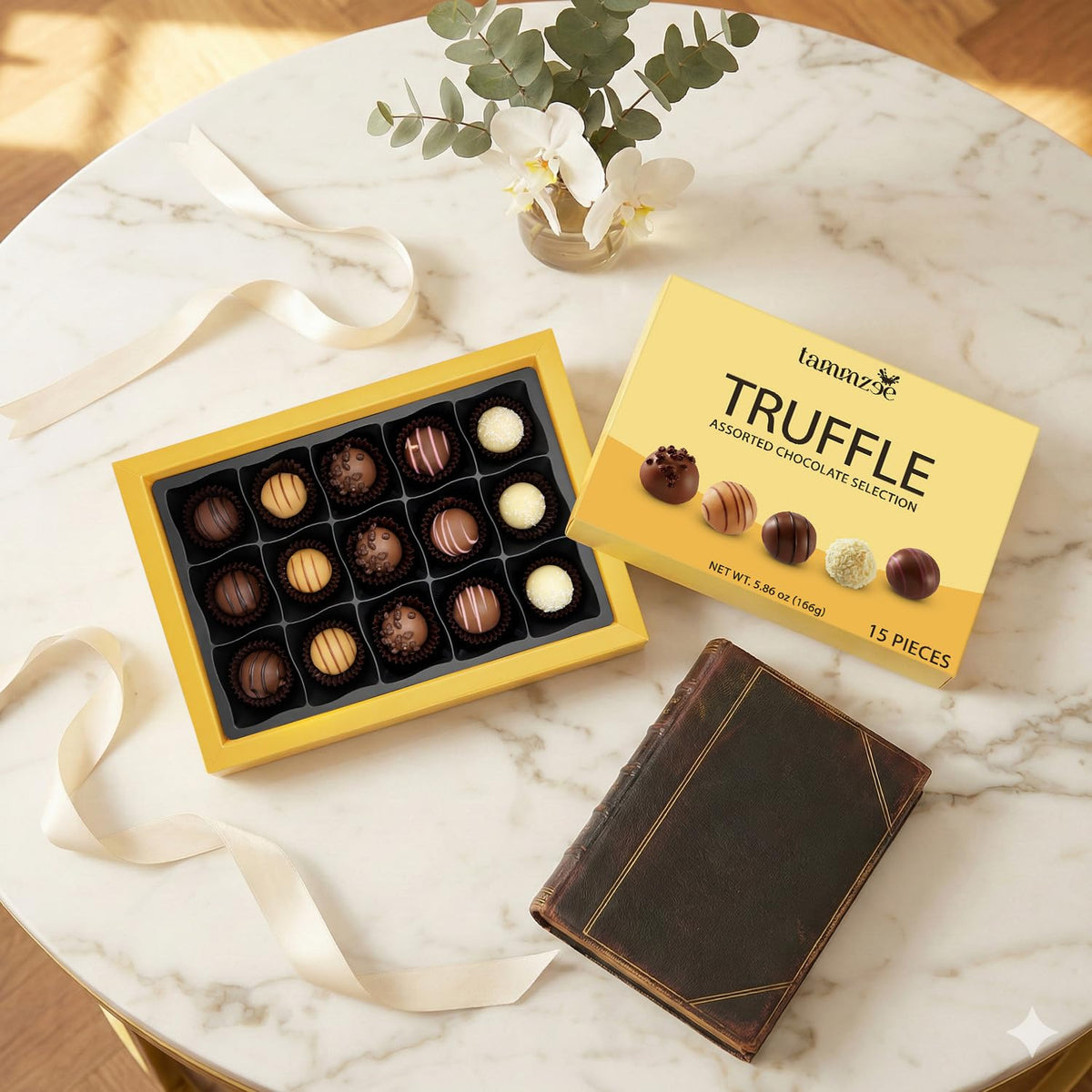 TAMMZEE coconut white chocolate coconut cream truffle in gifting box.