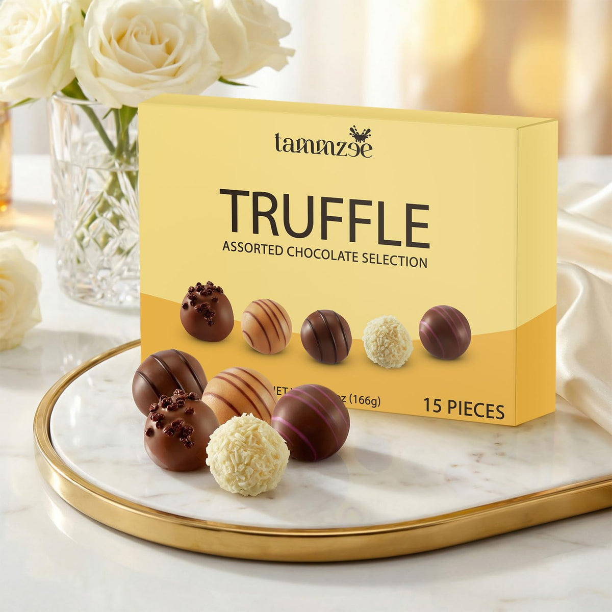 TAMMZEE milk chocolate caramel truffle close-up highlighting smooth textures.
