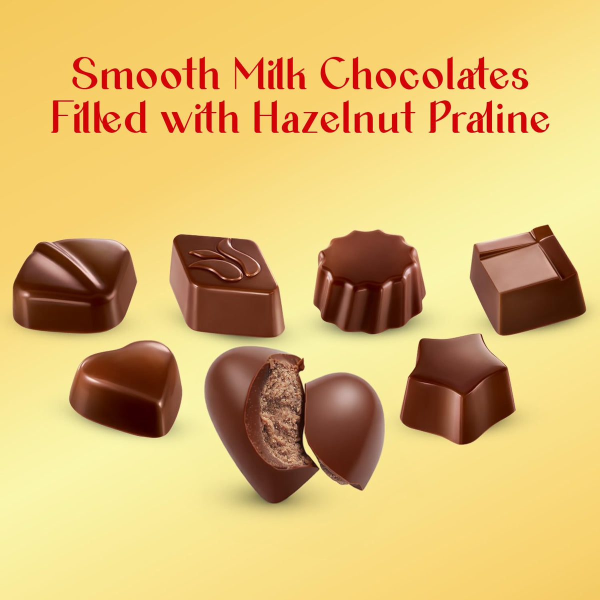 TAMMZEE milk chocolate with hazelnut praline for a creamy center.