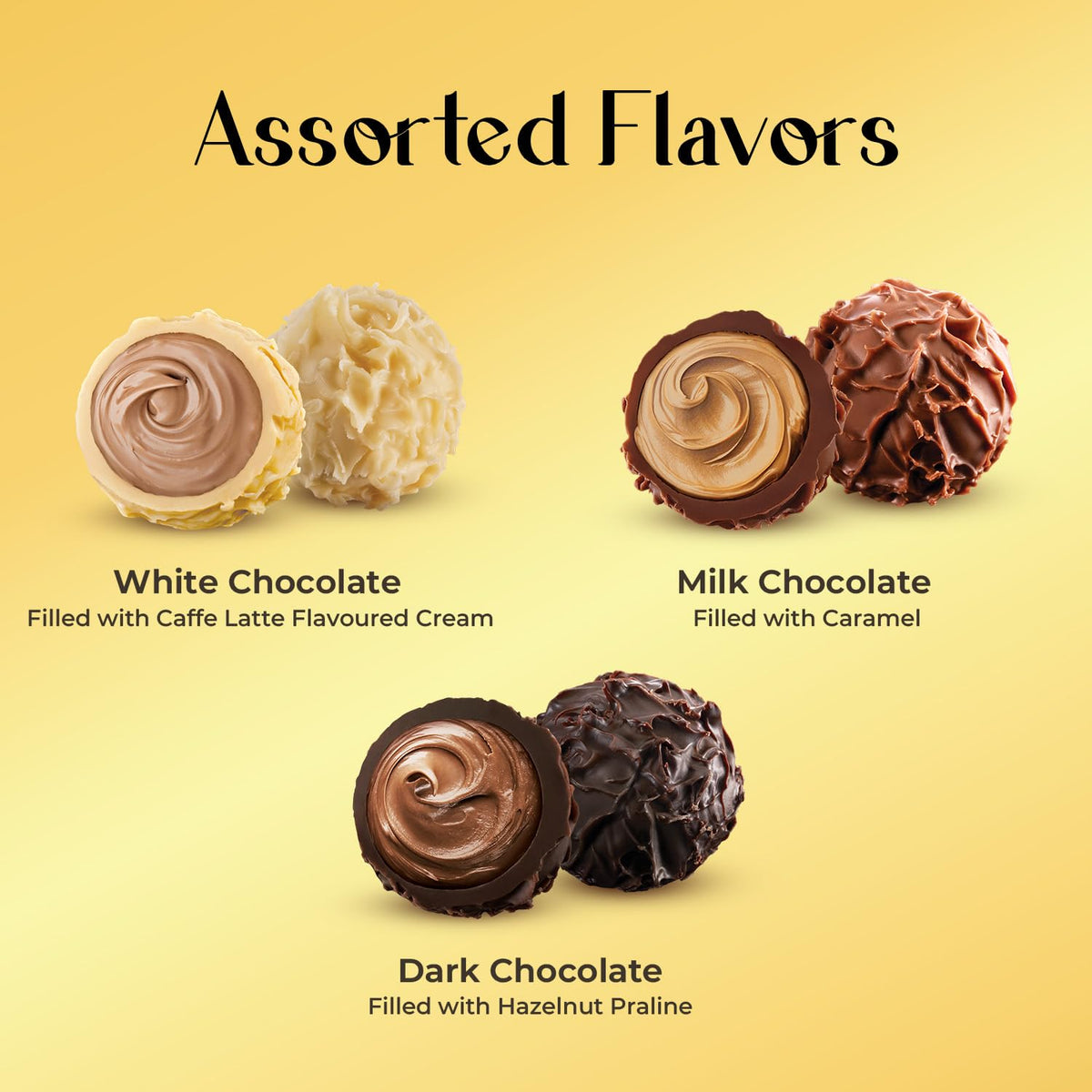 TAMMZEE truffles assortment close view highlights silky centers and glossy shells