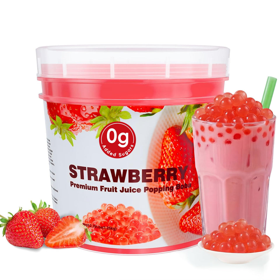 T&Tea Strawberry Popping Boba Pearls bottle for quick, ready-to-use topping in drinks