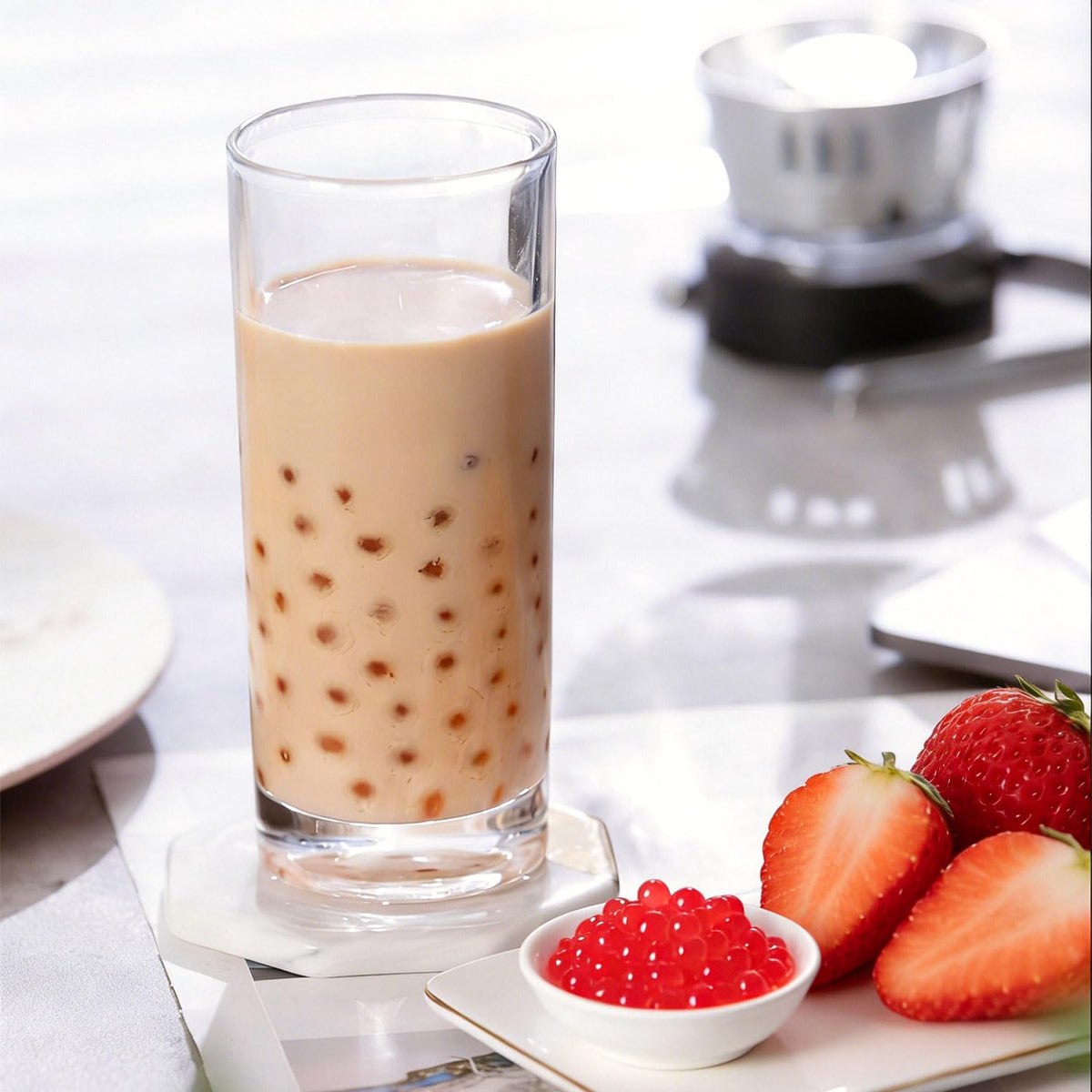 T&Tea Strawberry Popping Boba Pearls showcase natural colors from fruit