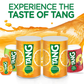 Dissolving Tang Orange powder into water for a refreshing beverage.