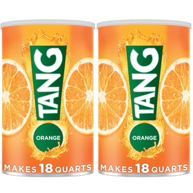 Tang Orange powder in two canisters ready for quick family drinks.