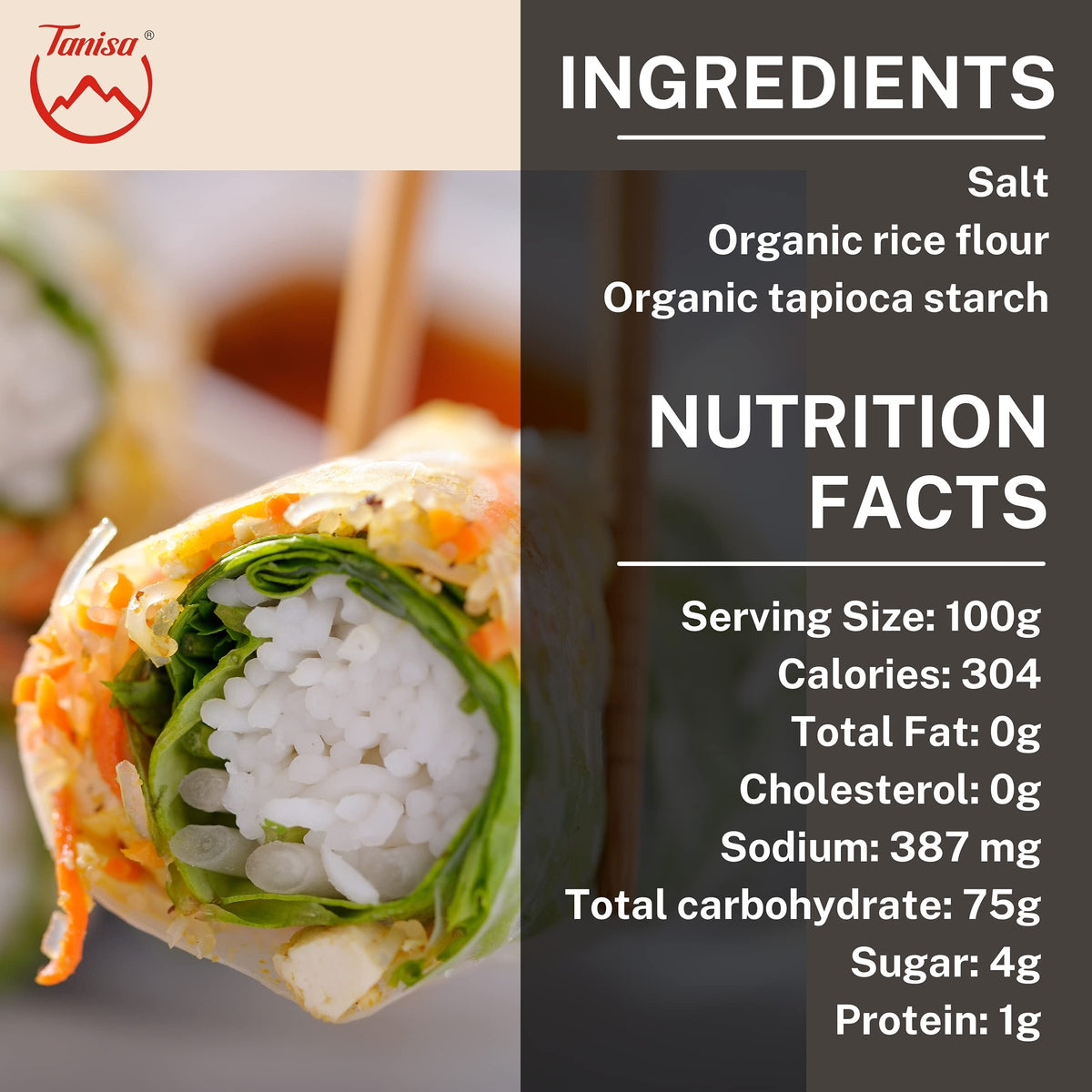 Tanisa gluten-free wrappers crafted from rice flour and tapioca starch.