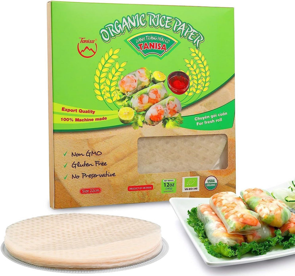 Tanisa organic rice paper wraps for rolled spring rolls with clean texture.