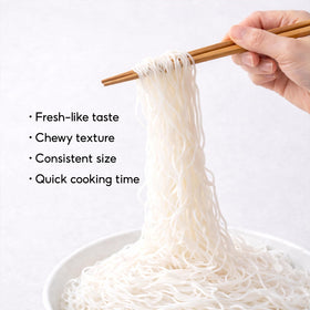 Cooked TANISA vermicelli plated with broth, showcasing quick, tender texture.