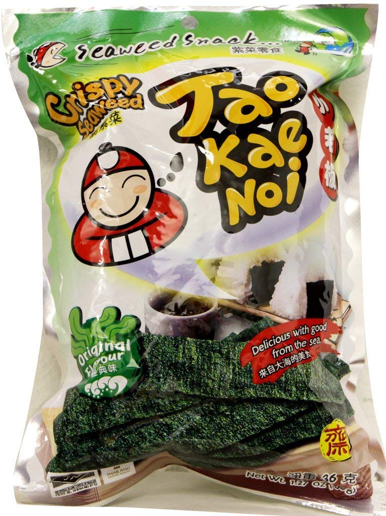 Tao Kae Noi Hi Crispy Seaweed Original six-pack, convenient snack with crisp texture.