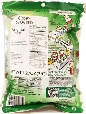 Tao Kae Noi Hi Crispy Seaweed Original packaging close-up, portable sea snack.