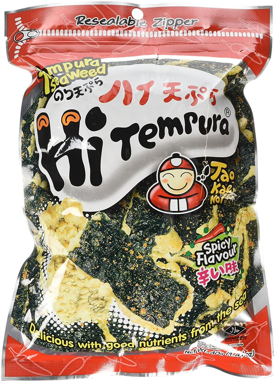 Tao Kae Noi Hi Tempura seaweed pack, resealable for freshness.