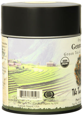 Genmaicha cup mid-steep, showcasing the soothing green-tea and rice blend.