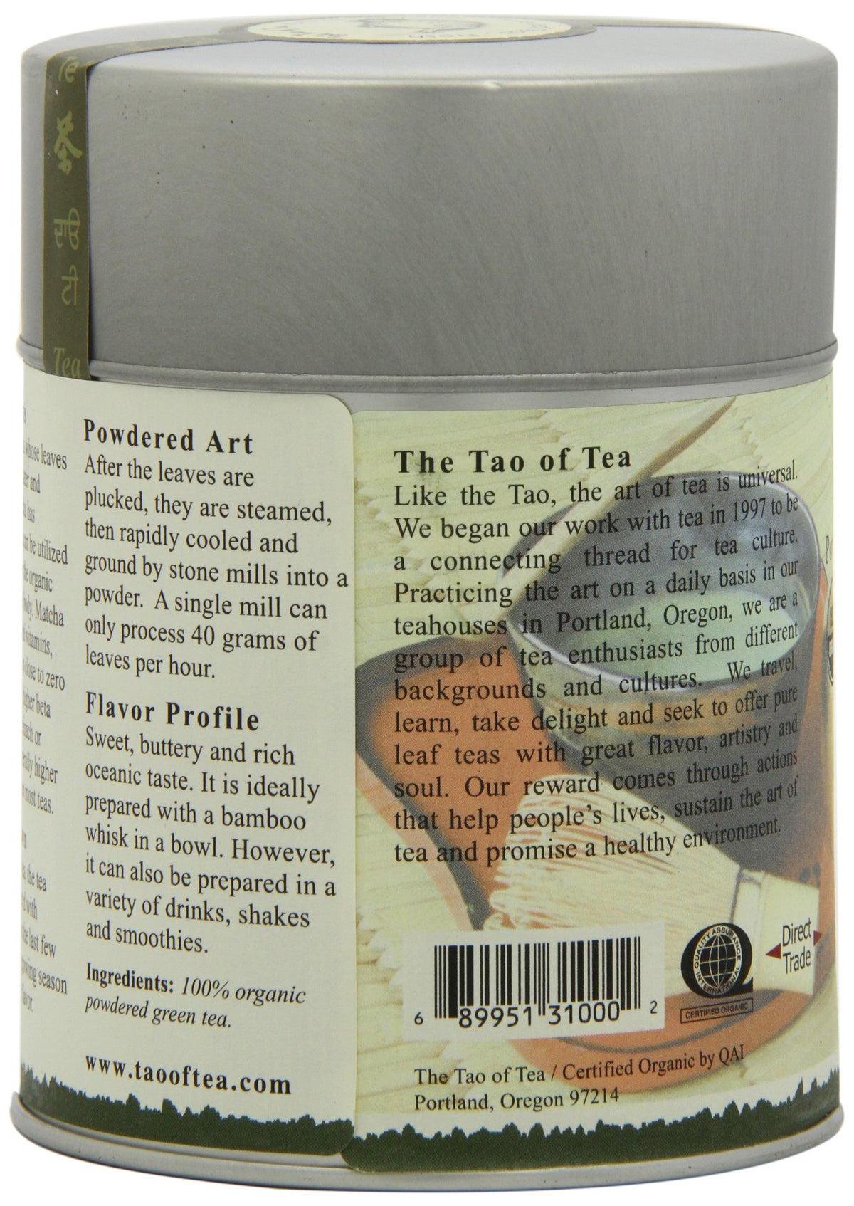 Organic certification label highlighting purity and sustainability of the matcha.