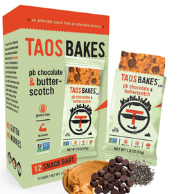 Taos Bakes peanut butter chocolate butterscotch bar pack, portable protein snack