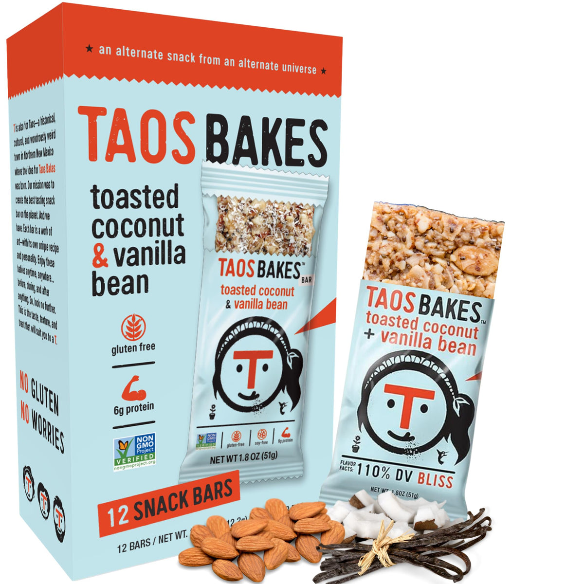 Taos Bakes Toasted Coconut Vanilla Bar—gluten-free, perfect for on-the-go flavor.