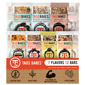 Taos Bakes Dark Chocolate Almond Sea Salt bar for breakfast with protein.