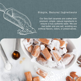 Taras Gourmet Sea Salt Caramels creamy texture close-up emphasizes small-batch craftsmanship.
