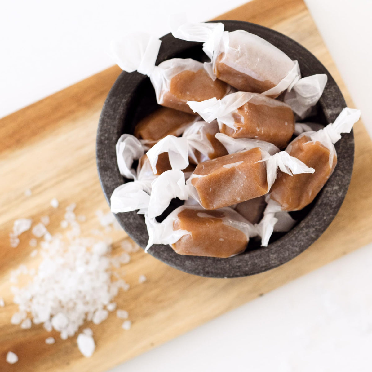 Taras Gourmet Sea Salt Caramels gift-pack display ideal for gifting occasions.